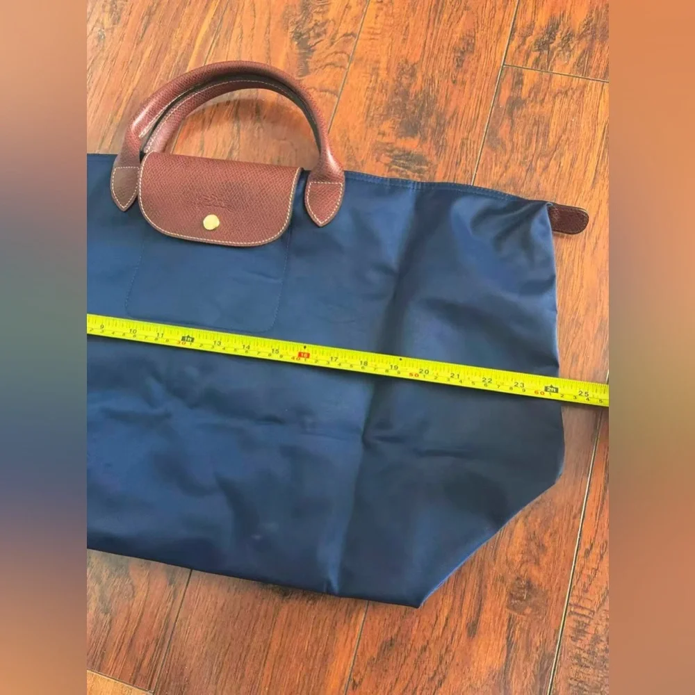 Longchamp Tote Bag extra Large navy Nylon Tote Bag with Brown Leather Handles - Picture 5 of 14